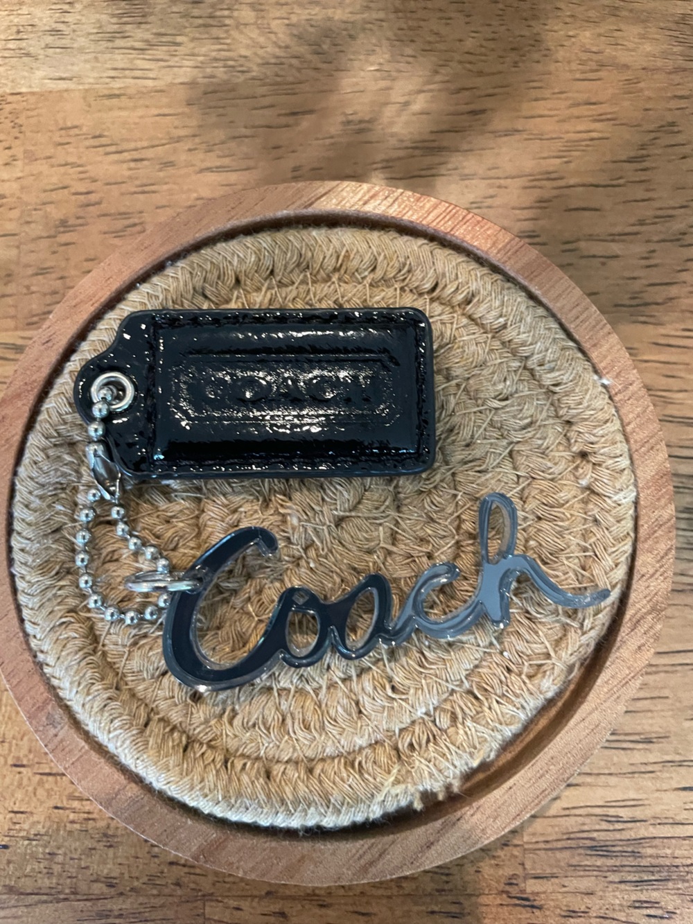 Coach Black Glossy Key Fob with Accent and Chain